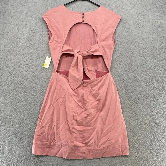 Anthropologie Dress Womens 6 Open Back Utility Pink Mini Tie Back Cap Sleeve - Picture 13 of 16